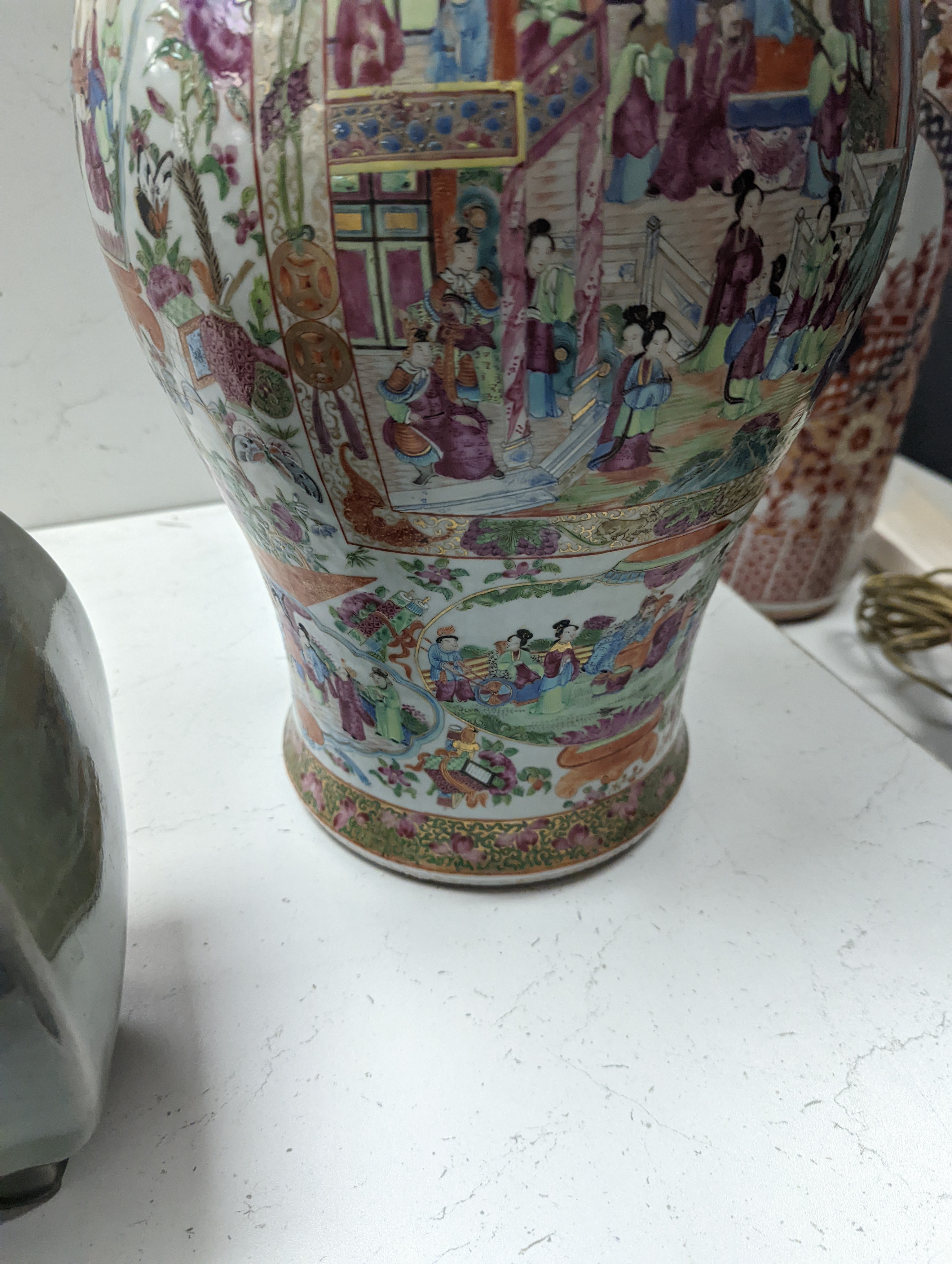 A large Chinese Canton decorated famille rose vase, 19th century, 59cm